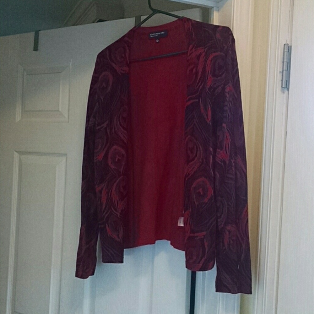Red patterened cardigan